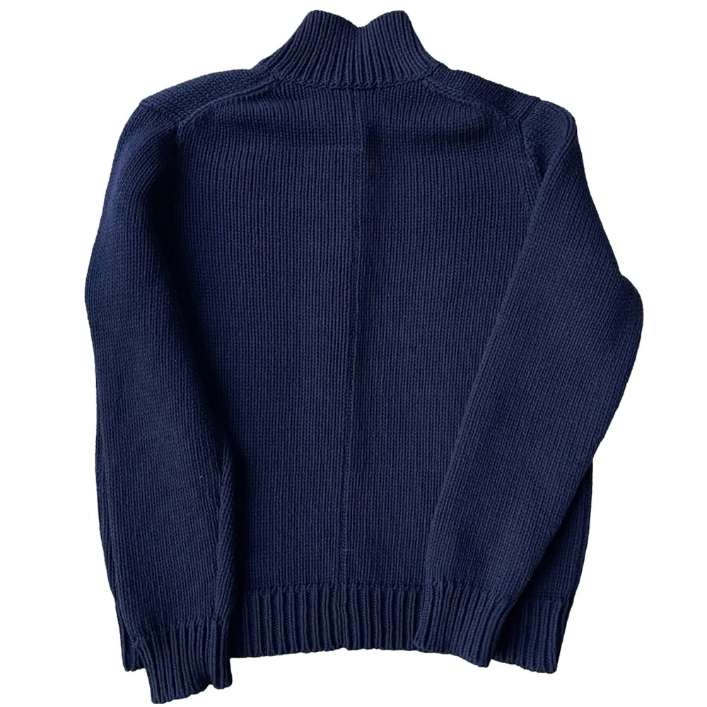 Lands End 100% Cotton Button-Up Cardigan, Navy Blue - Picture 4 of 6